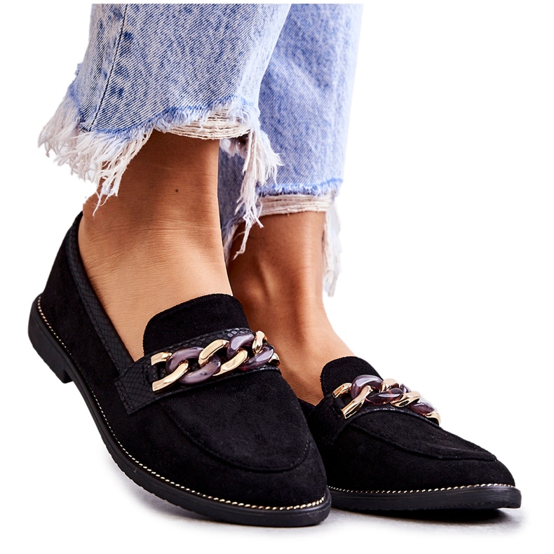 FB2 Ženske natikače od brušene kože s lancem, crne nokte crno