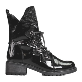 Lakirane ženske čizme sa Shelovet kristalima crno