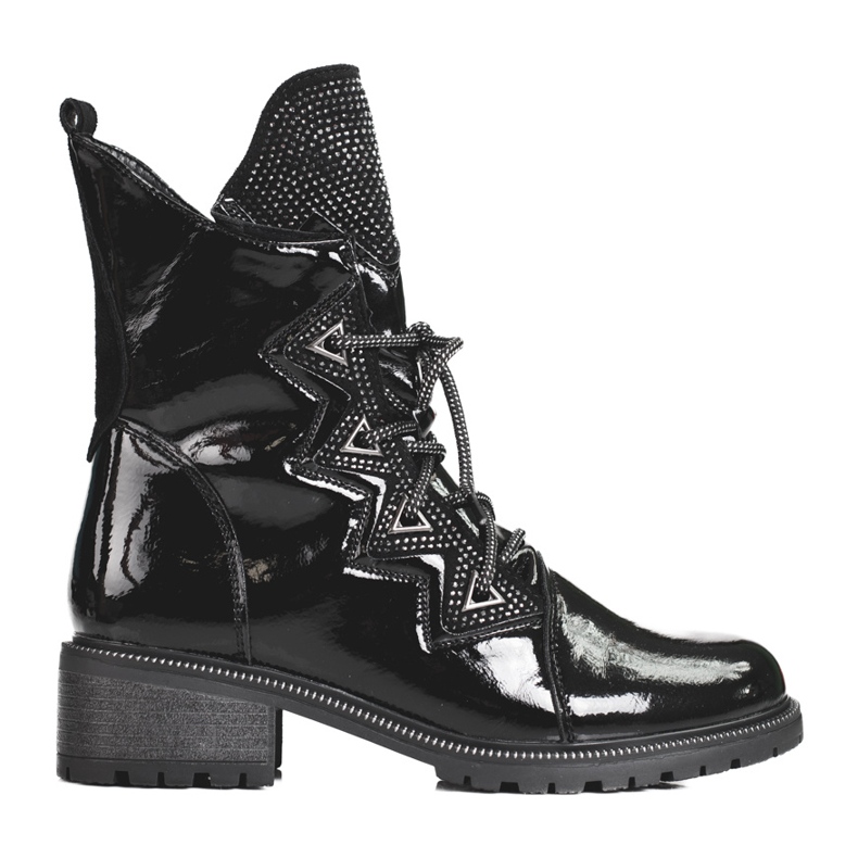 Lakirane ženske čizme sa Shelovet kristalima crno