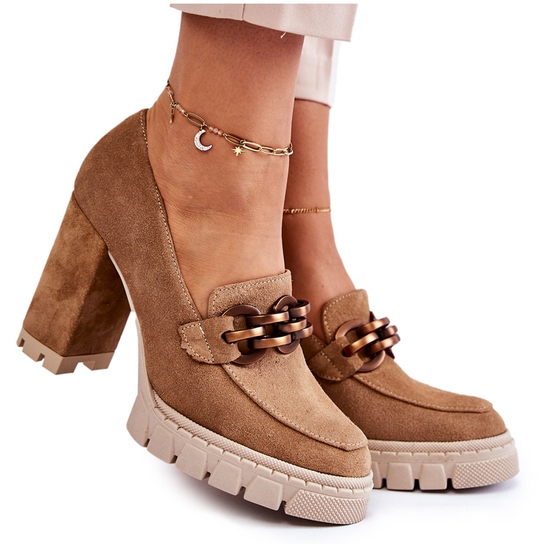 Kožne cipele na platformu i cipele Lewski 3197 Bež smeđa