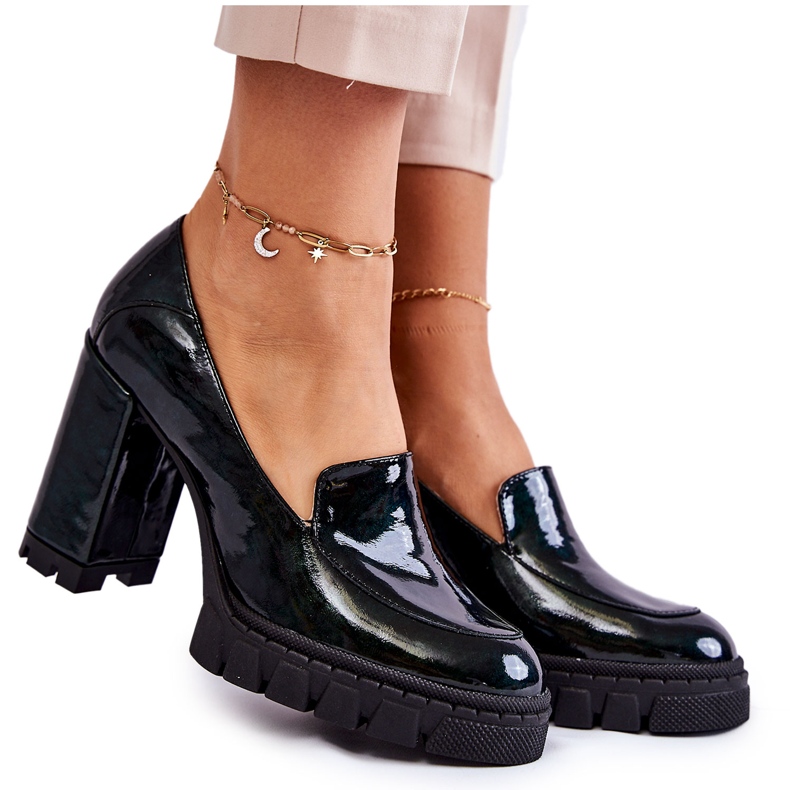 Moderne lakirane salonke na masivnoj zelenoj Margott platformi zelena