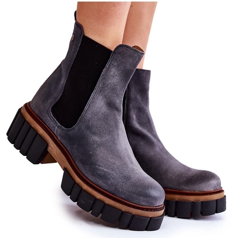 Kožne čizme radničke Maciejka sive 05312-03 siva