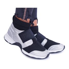 Ženske sportske cipele Lu Boo s čarapom Srebrni svjetlucavi Phantom HT9022 crna srebro