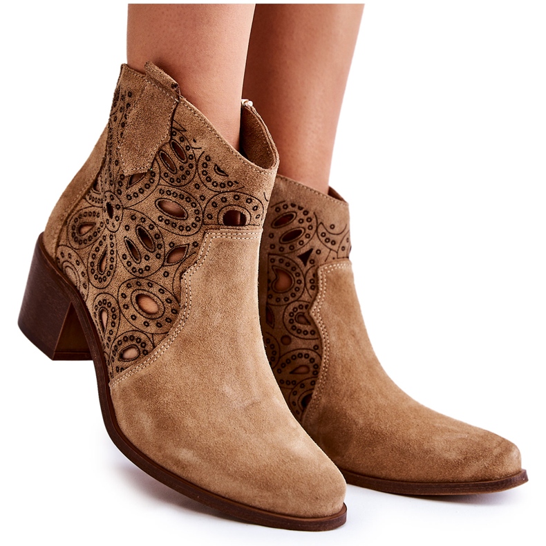 Lewski Shoes Ažur čizme od brušene kože Cipele Lewski 3170/2 bež