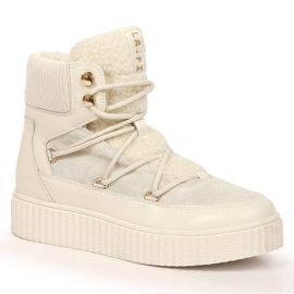 Kožne čizme na vezanje na svijetlo bež Laura La.Fi platformi