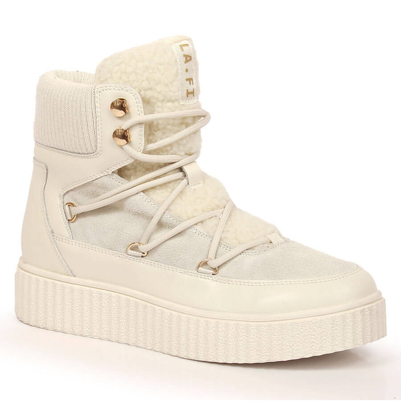 Kožne čizme na vezanje na svijetlo bež Laura La.Fi platformi