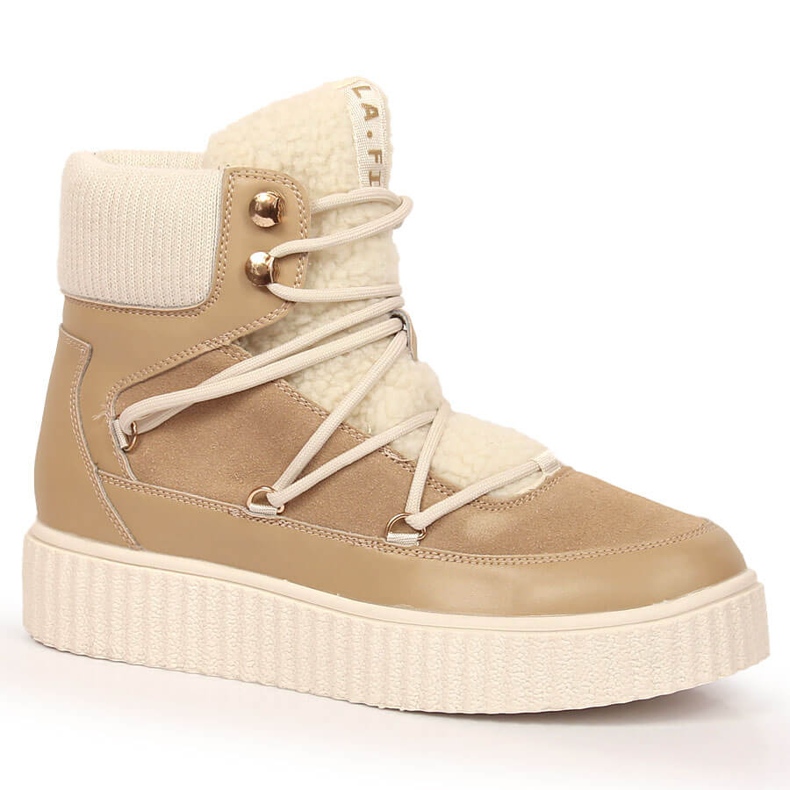 Kožne čizme na vezanje na bež Laura La.Fi platformi