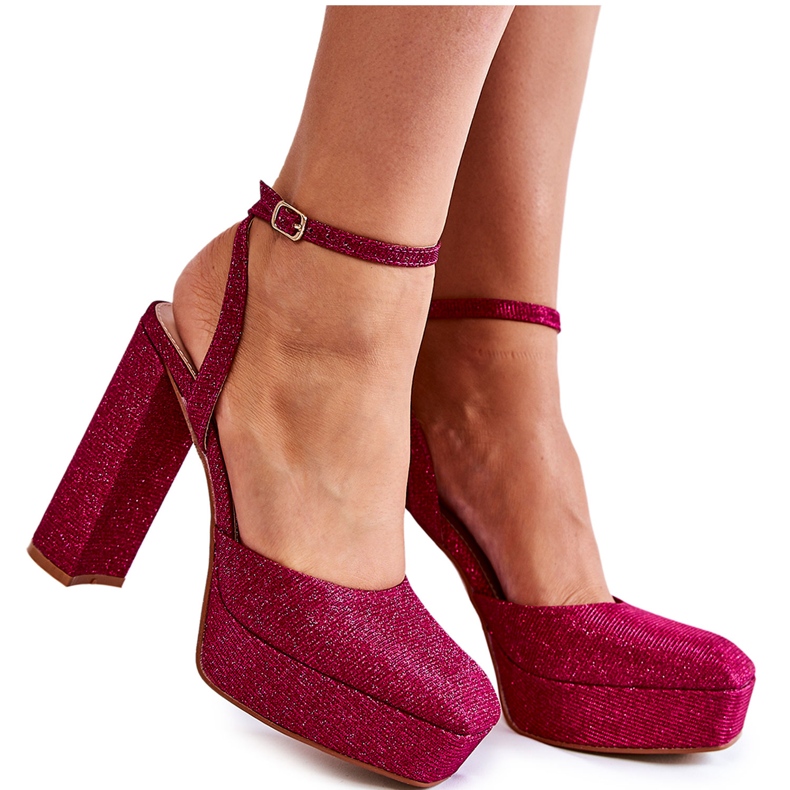 Ženske sandale sa šljokicom na petu Tamno ružičasti Rosel ružičasta