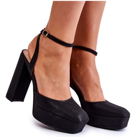 Ženske sandale sa svjetlucavim petama u crnoj boji crna