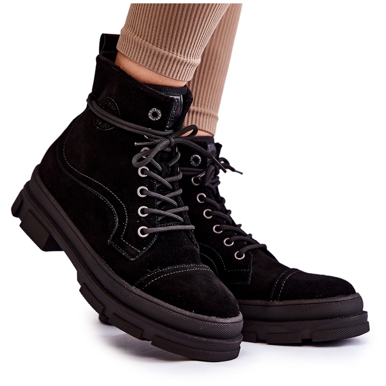 Tople čizme od brušene kože Big Star KK274525 Crne crno