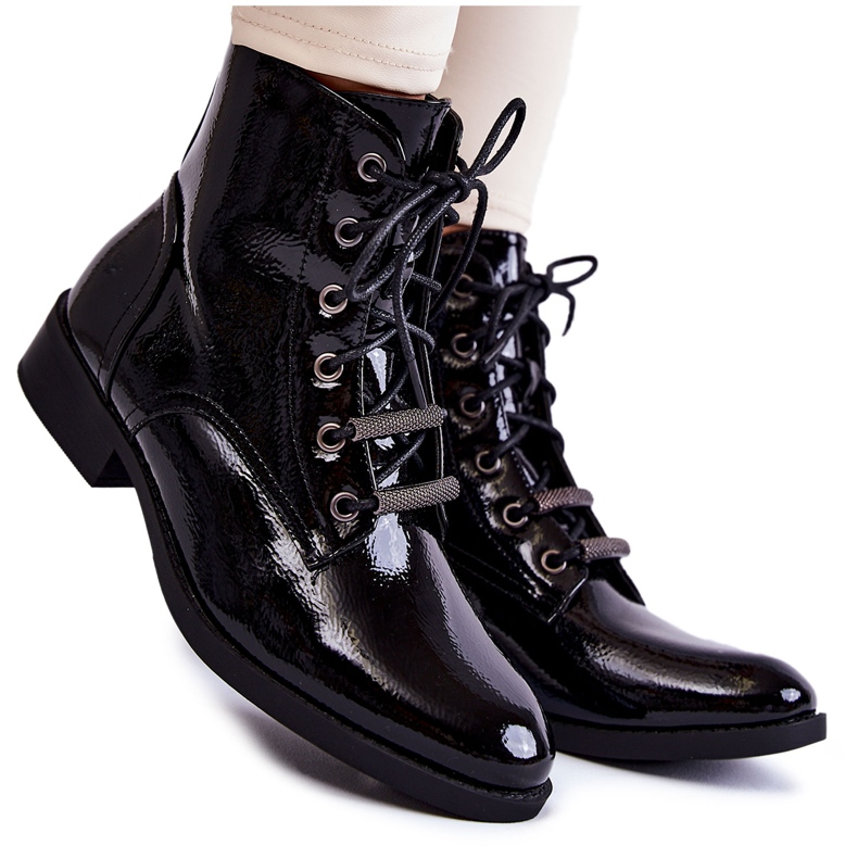 S.Barski Klasične lakirane ženske crne tople čizme Grimma crno