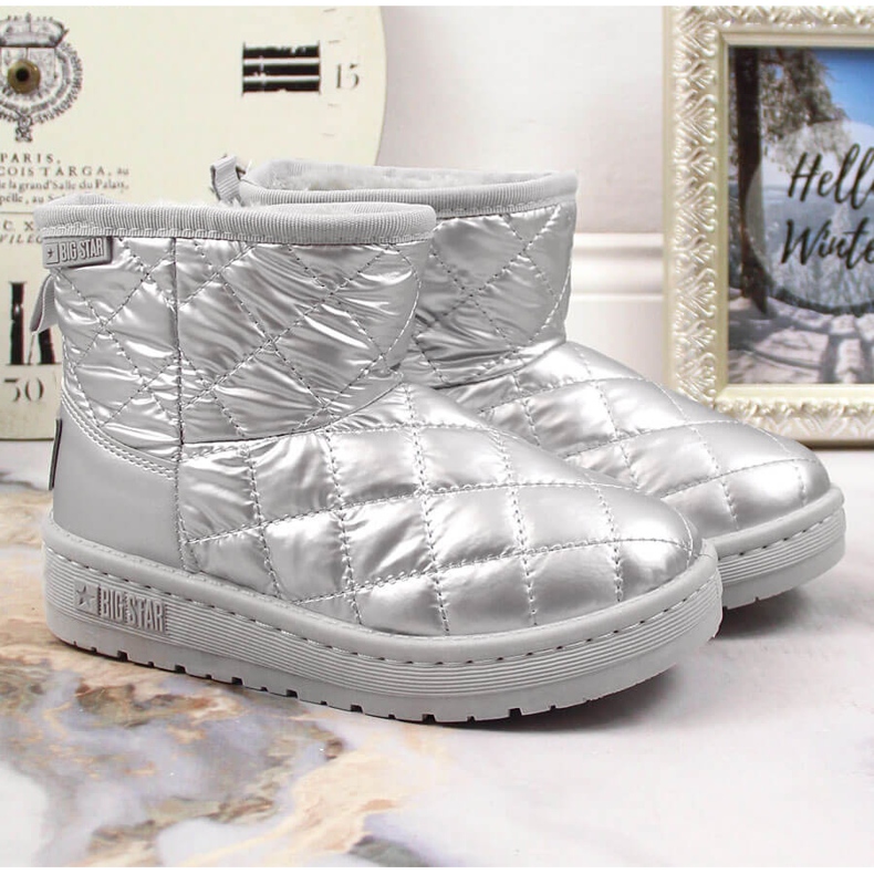 Srebrne, prošivene, prošivene, srebrne čizme za snijeg s izolacijom od srebra Big Star KK374241 srebro