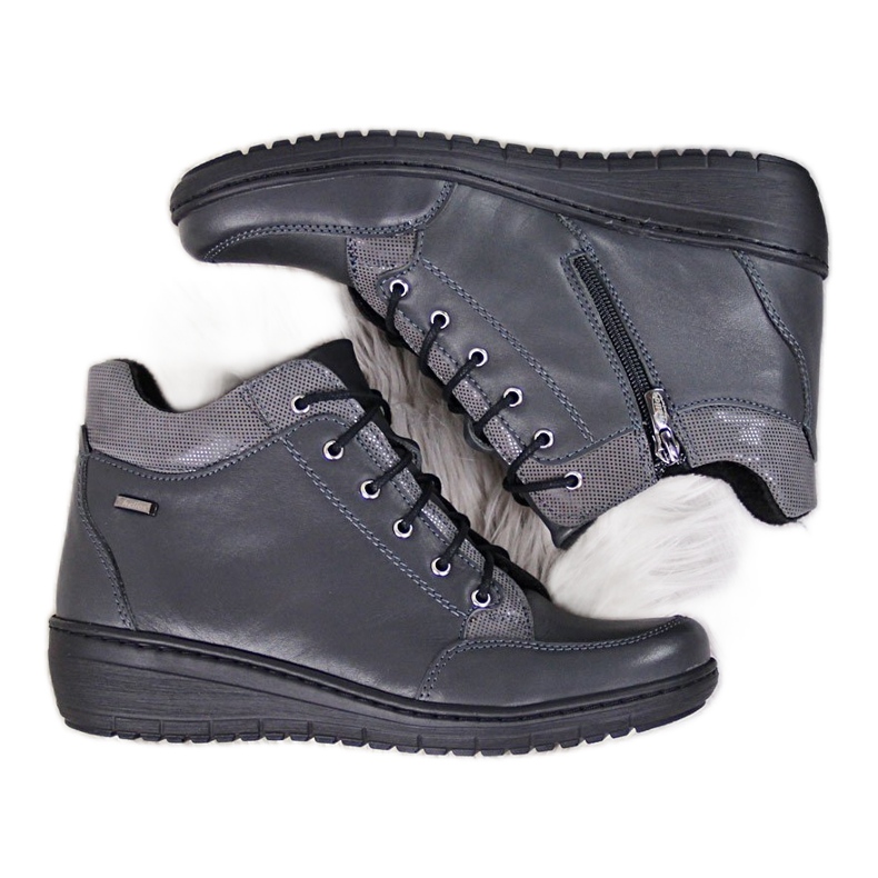 Kožne čizme, topla wedge peta sive Helios 524 siva