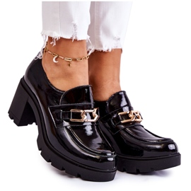 PL5 Lakirane crne cipele na stupu sa zlatnim ukrasom Mikeyla crna