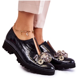 PA2 Elegantne lakirane cipele s crnim i sivim Cindy ukrasom crna