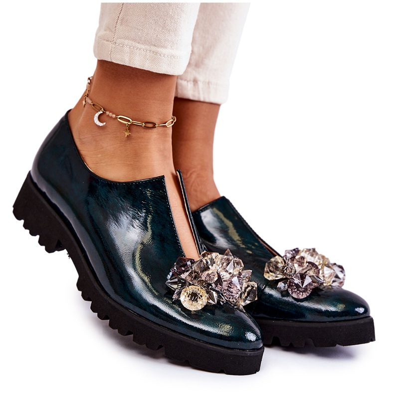 Elegantne lakirane cipele s tamnozelenim Cindy ukrasom zelena