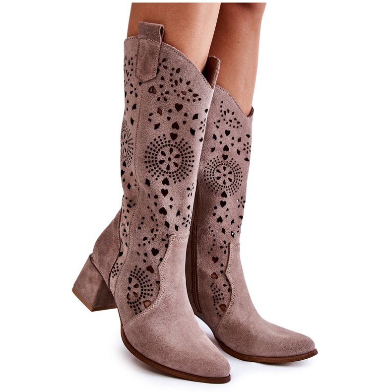 Lewski Shoes Ažurne čizme od brušene kože Cipele Lewski 3171 Cappucino smeđa