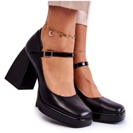 PA2 Kožne cipele na debelu petu Black Tina crna