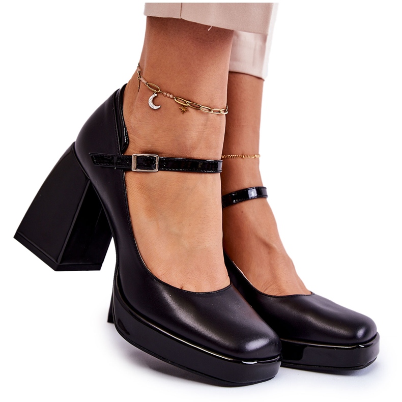 PA2 Kožne cipele na debelu petu Black Tina crno