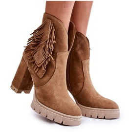 Čizme s platformom od brušene kože Lewski Shoes 3251 Bež smeđa