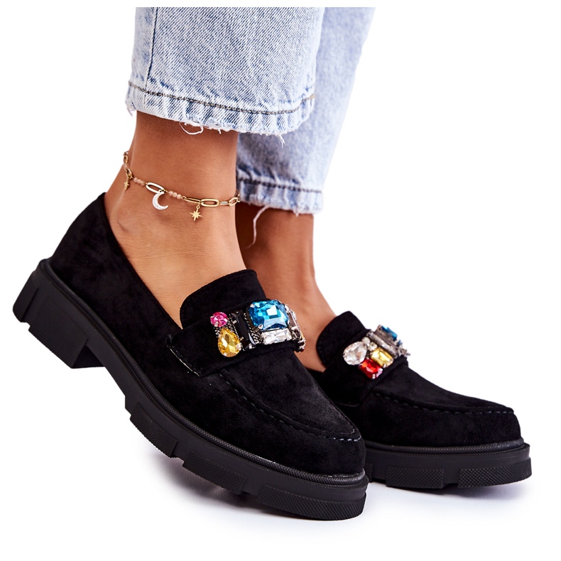 PS1 Ženske natikače od brušene kože s ukrasom crne Karlott crno