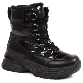 Ženske čizme za snijeg na vezanje metalik crne Potocki crno