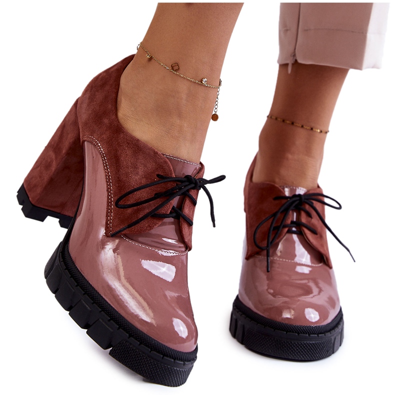 PA2 Moderne čizme od brušene kože i laka na ružičastoj karisa platformi ružičasta