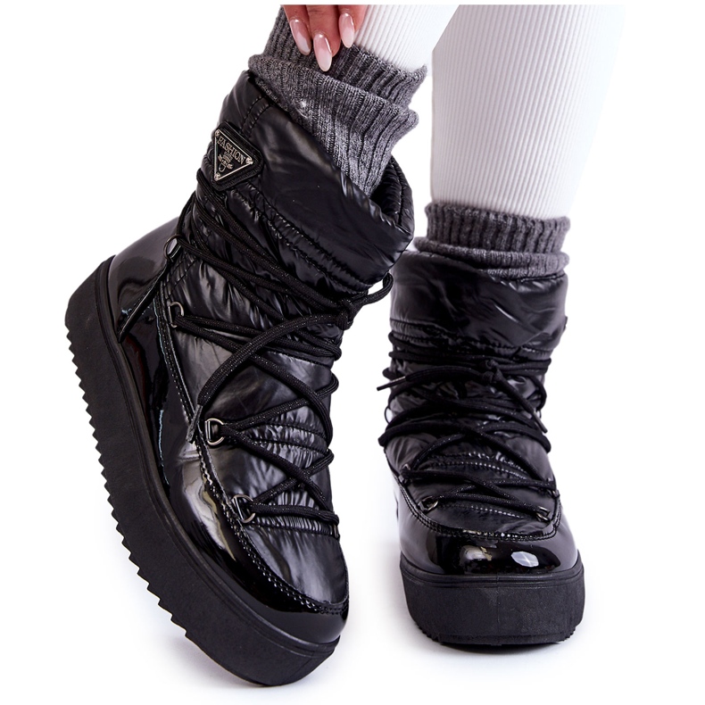 PM1 Ženske modne čizme za snijeg na vezanje u crnim kariosima crno