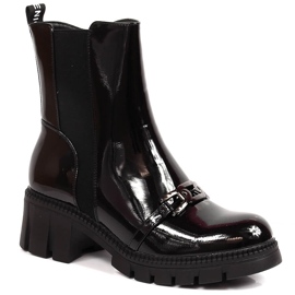 Čizme lakirane na blok i platformu sa lancem, crne tople Potocki crna