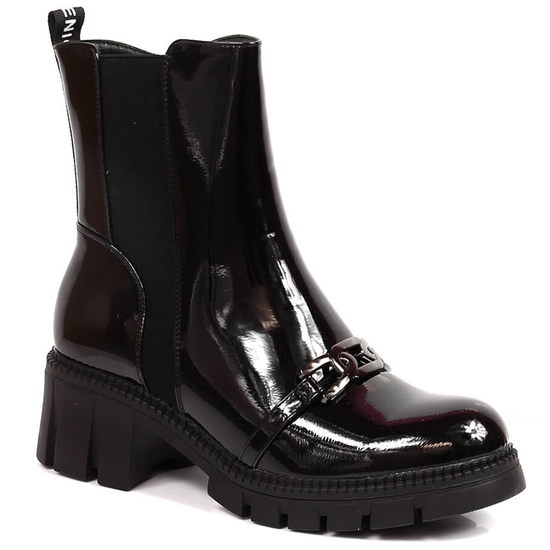 Čizme lakirane na blok i platformu sa lancem, crne tople Potocki crno