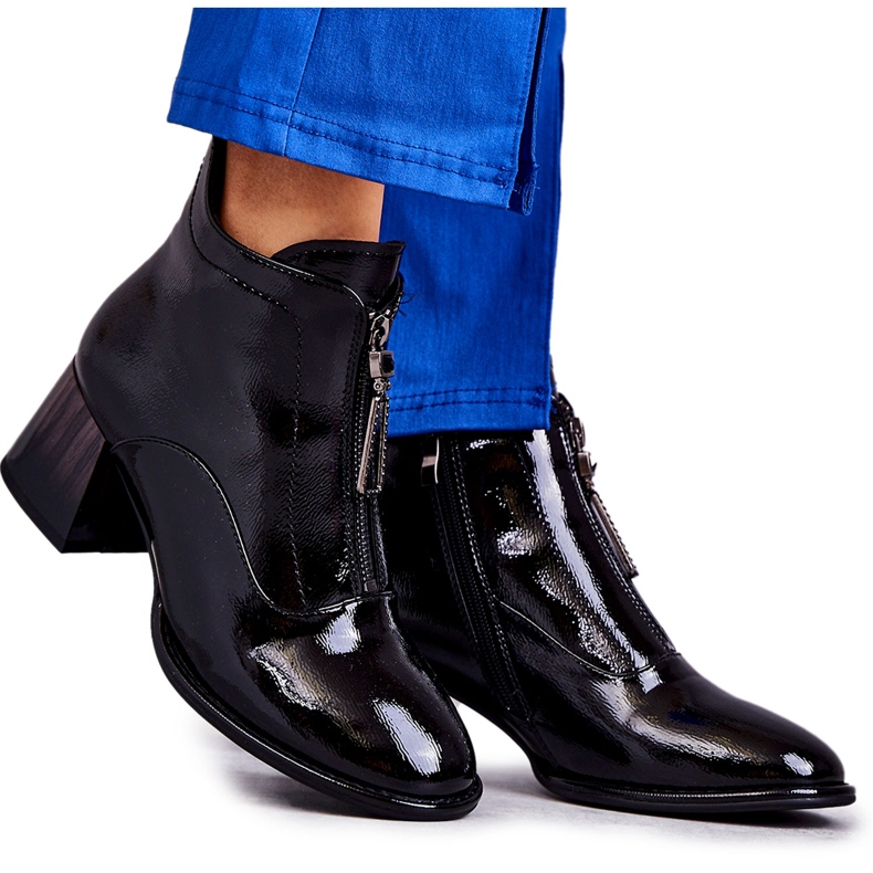 S.Barski Ženske lakirane gležnjače s patentnim zatvaračima, crne crno