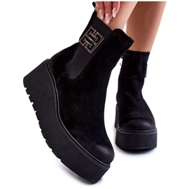 PL5 Ženske čizme od brušene kože na masivnoj crnoj Savira platformi crna