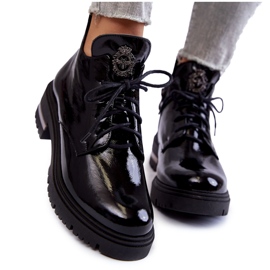 Ženske lakirane čizme na ravnu petu crne Charline crna