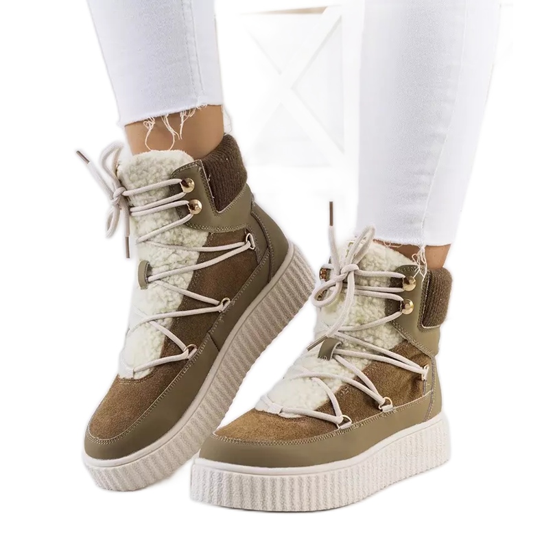 PA1 Ženske zelene čizme za snijeg iz Laursena bež smeđa kaki