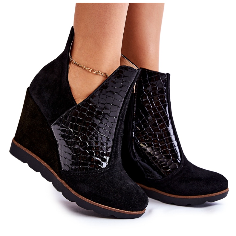 PA2 Alda crne krokodilske čizme od brušene kože crno