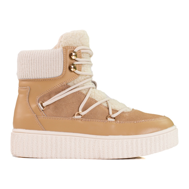 Ženske bež kožne čizme za snijeg Shelovet na platformu smeđa