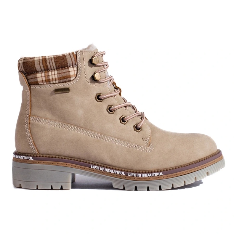 Ženske planinarske cipele Shelovet bež boje od ekološke kože smeđa