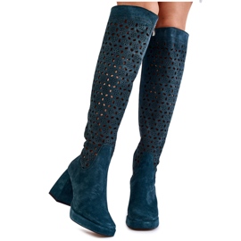 PA2 Ažur čizme od brušene kože na visokim potpeticama, zeleni kastri višebojan zelena