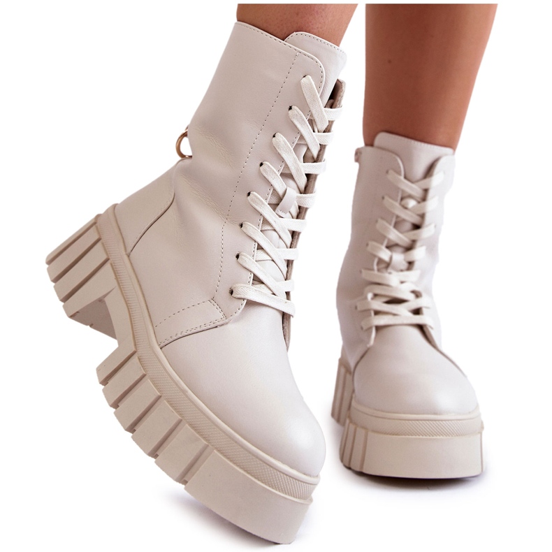 Sergio Leone Kožne, izolirane čizme na svijetlo bež Telisa platformi