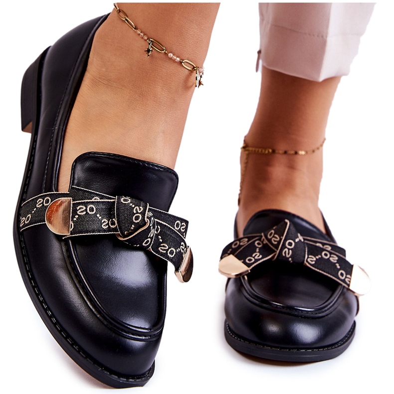 WS1 Ženske kožne mokasine s crnom Dayes mašnom