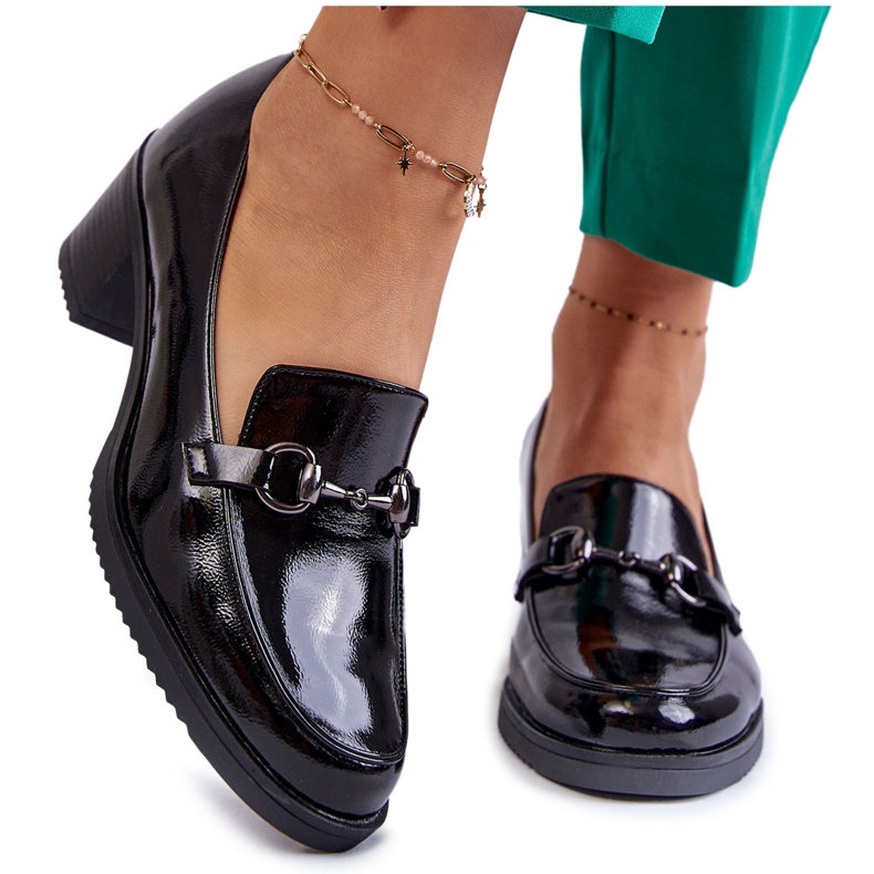 Vinceza Kožne cipele na stupu s crnim Semila ornamentom crno