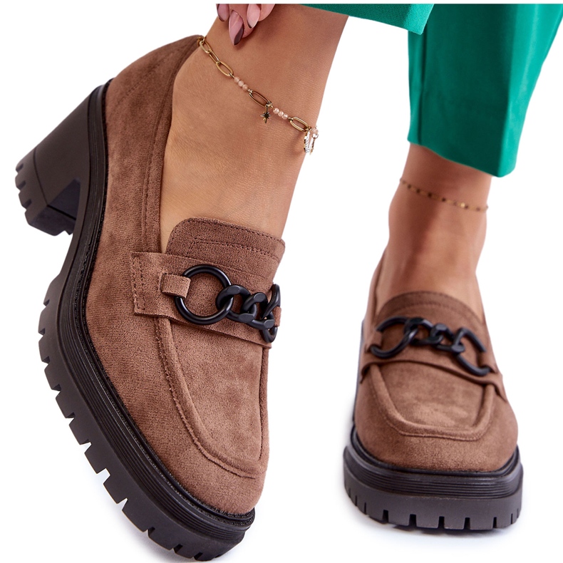 Vinceza Ženske antilop cipele na petu tamno bež Sanya smeđa