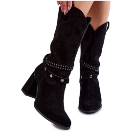 Ženske čizme na visoku petu od brušene kože Lewski Shoes 2934 / B crne crna