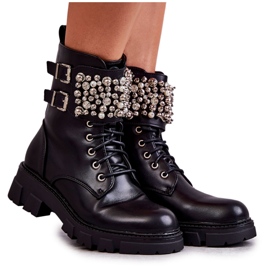 PG1 Ženske čizme s ornamentima na vezanje crne Leonese crna