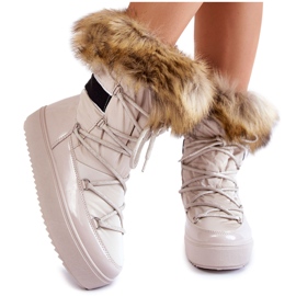 Ženske bež čizme za snijeg s krznom Shannon na vezanje