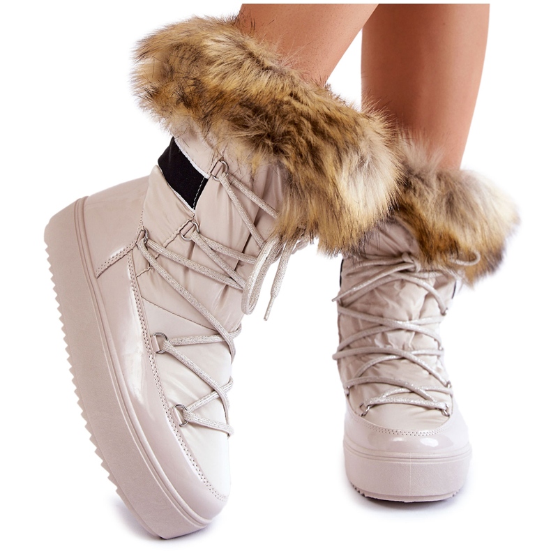 Ženske bež čizme za snijeg s krznom Shannon na vezanje