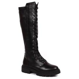 Ženske čizme na vezanje s patentnim zatvaračem, izolirane crne Jezzi crna