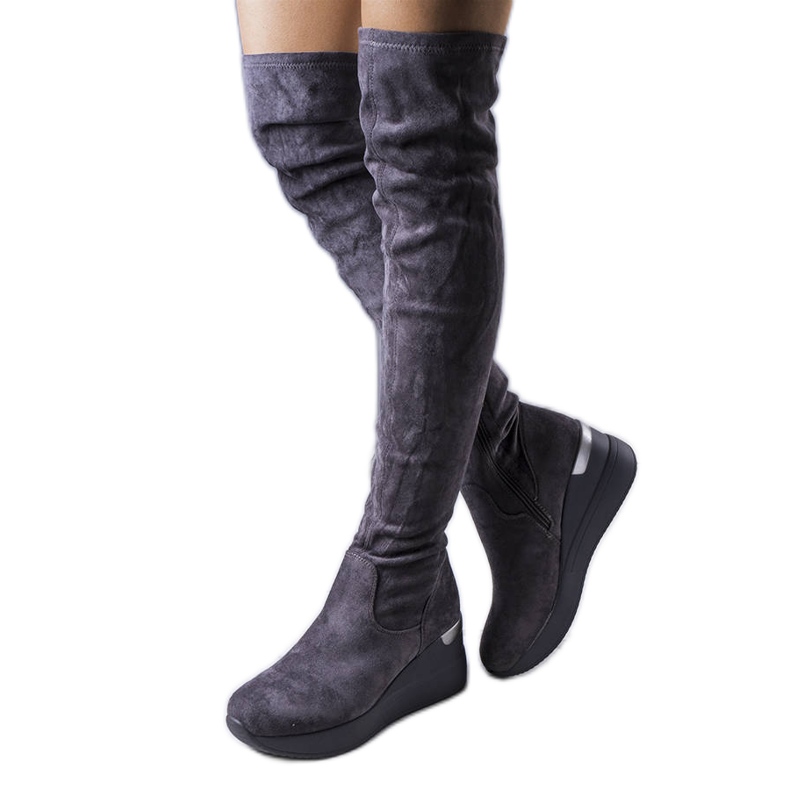 PA1 Roland sive čizme na klin od brušene kože siva