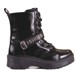 W. Potocki Potocki čizme za djevojčice s kristalima crna