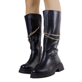 Crne, izolirane čizme s lancem Moruz crna